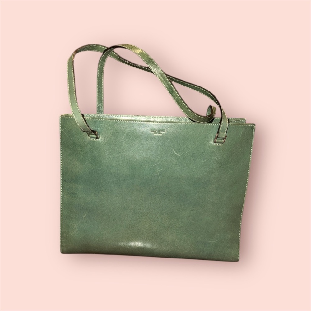 Vintage 90s Kate Spade Green Leather Tote - Picture 5 of 9